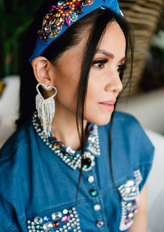 Denim Beaded Headband