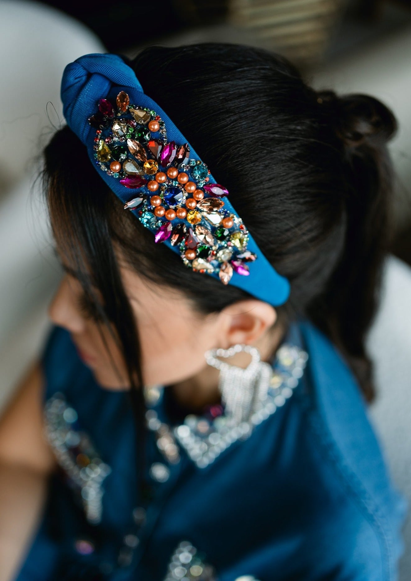 Denim Beaded Headband