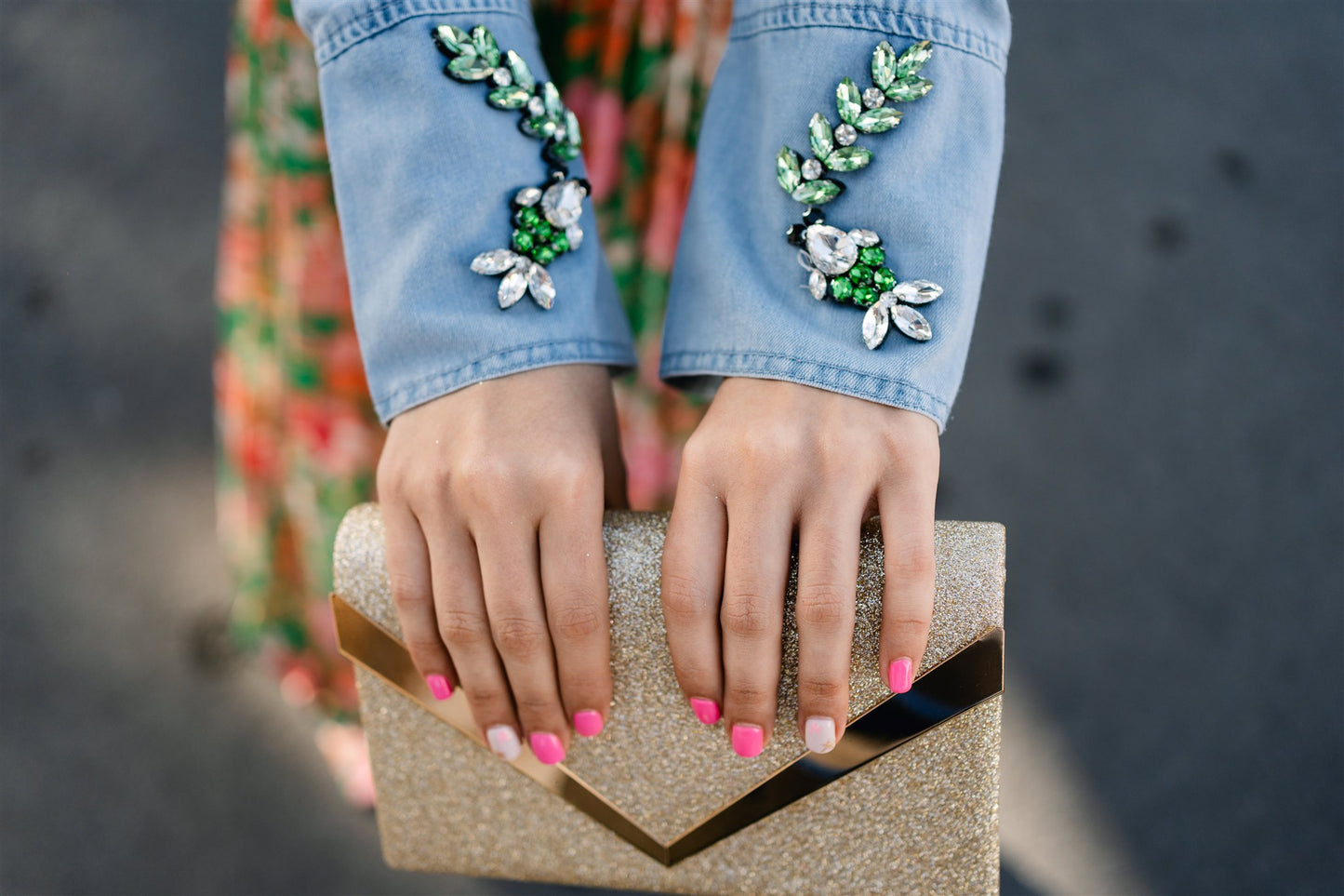 Denim Top with Green Rhinestone